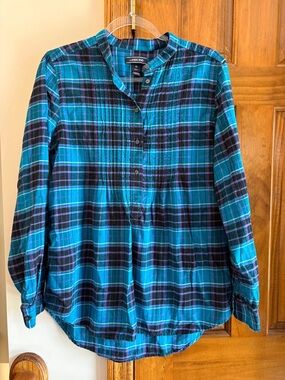 Lands' End Flannel Plaid Button Tunic Top